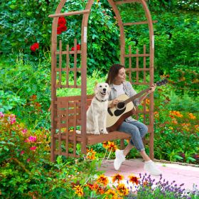 6.8FT Wooden Arch with Bench for 2 People, Garden Arbor Trellis for Climbing Plant, Outdoor Garden Lawn Backyard Patio Decor, Dark Brown