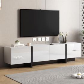 [VIDEO provided] White & Black Contemporary Rectangle Design TV Stand, Unique Style TV Console Table for TVs Up to 80''