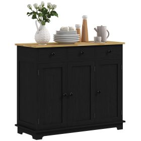 HOMCOM Sideboard with Solid Wood Countertop, Modern Kitchen Storage Cabinet, Coffee Bar Cabinet with 3 Drawers, Doors and Adjustable Shelf