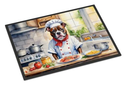 NEW Staffordshire Bull Terrier The Chef Doormat Front Door Mat Indoor Outdoor Rugs for Entryway, Non Slip Washable Low Pile, 18H X 27W