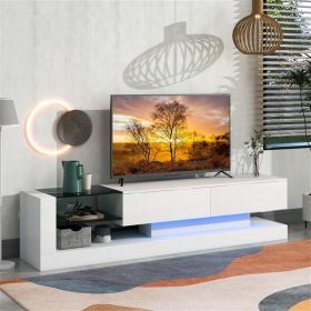 TV Stand with Two Media Storage Cabinets Modern High Gloss Entertainment Center for 75 Inch TV, 16-color RGB LED Color Changing Lights for Living Room