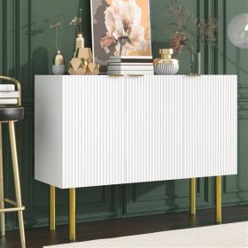 Modern Simple & Luxury Style Sideboard Particle Board & MDF Board Cabinet with Gold Metal Legs & Handles, Adjustable Shelves for Living Room