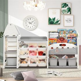 Kids Bookshelf Toy Storage Organizer with 17 Bins and 5 Bookshelves