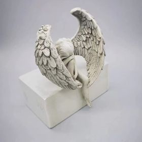 1pcs Sorrow Angel Statue Crafts, Pure White Love Angle With Wings Sculpture Ornaments, For Home Decor Bedroom Office Garden Tabletop