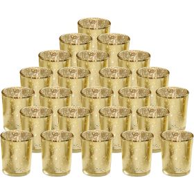 24Pcs Gold Votive Tealights Candle Holders Mercury Glass Shinny Candle Holders For Wedding Birthday Party Home Decoration Table Centerpiece