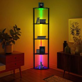 RGB Lighted Corner Shelf, Space Saving Bookshelf withLED Background Lights