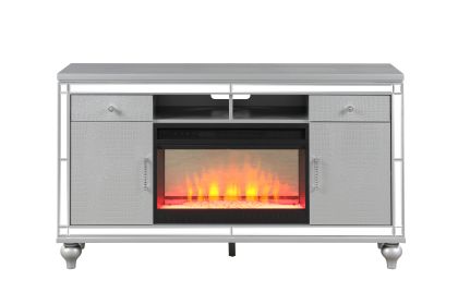 TV Stand With Electric Fireplace in Silver