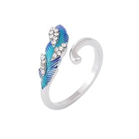 Bright Blue Feather Earring Ring Alloy Earring (Option: Open Feather Ring)