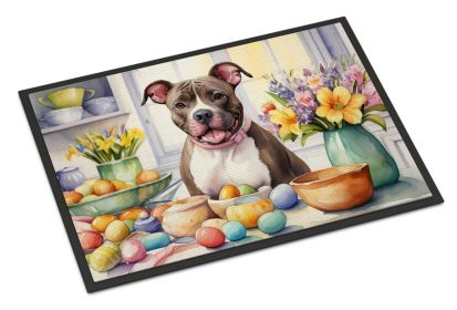 NEW Decorating Easter Pit Bull Terrier Doormat Front Door Mat Indoor Outdoor Rugs for Entryway, Non Slip Washable Low Pile, 18H X 27W (Default: Default)