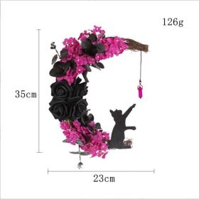 Curved Moon Cat Wreath Door Hanging Creative Halloween Simulation Plant Rattan Circle Home Decor Wall Hanging (Color: L2-11 Plum Red and Black Nine Crown Jewels)