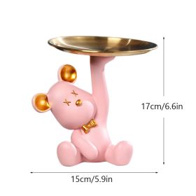 NORTHEUINS Resin Bear Empty Pocket House Entry Decoration Tray Keys Receiver Storage Figurines for Interior Home Object Statues (Color: Pink)