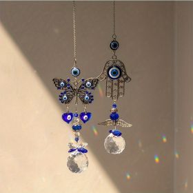 1pc Crystal Sun Catchers, Blue Butterfly Evil Eye Suncatcher Indoor Window With Prism Ball (Style: Butterfly + Palm)