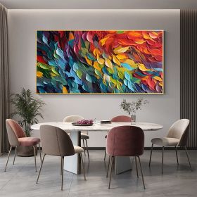 Handmade Oil Painting Original Colorful Feathers Oil Painting On Canvas Large Wall Art Abstract Colorful Painting Custom Painting Living room Home Wal (Style: 01, size: 100x150)