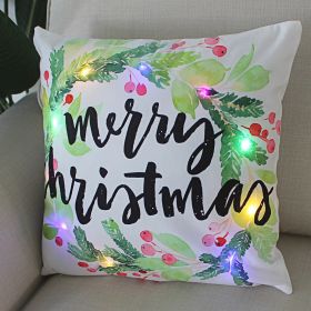 1 Pc Led Light Cushion Cover Wreath Print Christmas Decorations Funda Cojin for Living Room Christmas Pillow Case Home Decortion (Color: as pic C)