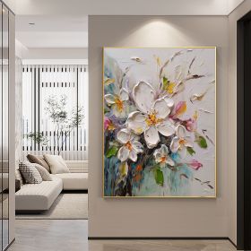 Hand Painted Oil Painting Abstract Original Flower Oil Painting On Canvas Large Wall Art Original White Floral Painting Floral Custom Painting Living (Style: 01, size: 90x120cm)