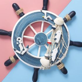 Two-color Crafts Rudder; Boat Wooden Steering Wheel Decor; Wall Decoration (Color: Blue Rudder)