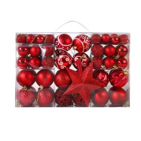 Christmas Ornaments Openwork Painted Christmas Ball Gift Box Set Christmas Tree Decoration Pendant (Color: Red, size: 34*23*12cm)